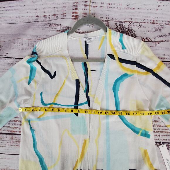 Chicos Summer Romantic Abstract Cardigan Sweater LIghtweight Open Front XL NWT - Picture 9 of 13